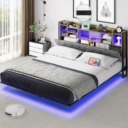 BED FRAME QUEEN SIZE FLOATING STYLE WITH STORAGE HEADBOARD AND LED LIGHTING BRAND NEW IN BOX!!!