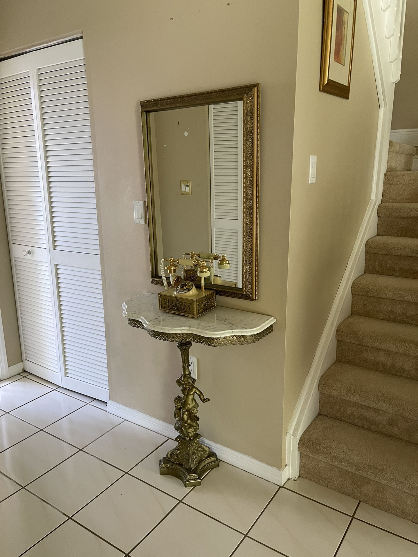 Vintage Entryway, Table Mirror and antique phone