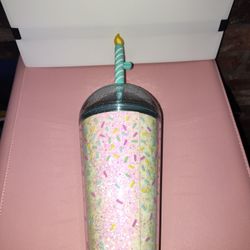 Starbucks 2025 Confetti Birthday Cake cold drink tumbler cup candle straw 16 oz