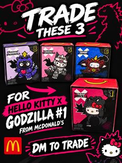 McDonald's Hello Kitty x Godzilla Happy Meal Toys