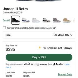 Jordan 11 Gamma Brand New Size 11.5 Ds 