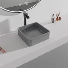 CASAINC Vessel Sink with Pop up Drainer, 15.5'' Concrete Bathroom Sink, Square Shape Countertop Sink, Above Counter Bowl Basin, Modern Artistic Bathro