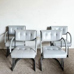 Set of  4 Postmodern Gray and Charcoal Cantilever Dining Arm Chairs