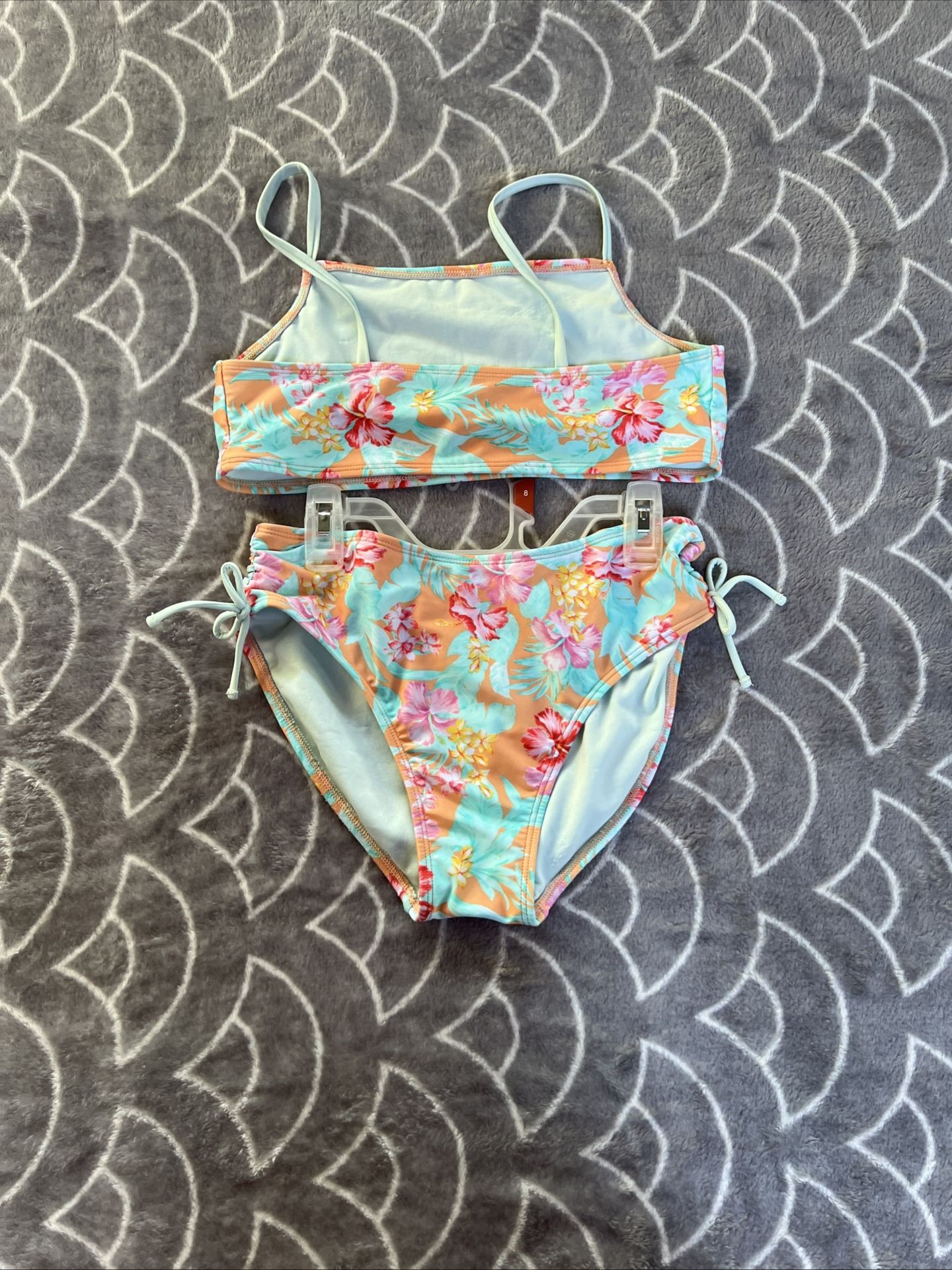 XXL/18 CAT & JACK 2pc Floral Set Pink Aqua Orange Bikini Swimsuit Girl NWT