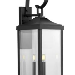 3 Light 31 In Black Outdoor Light With Clear Glass