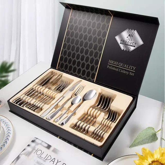 24 pcs Gift Set silver Flatware Stainless Steel Cutlery Set with Box