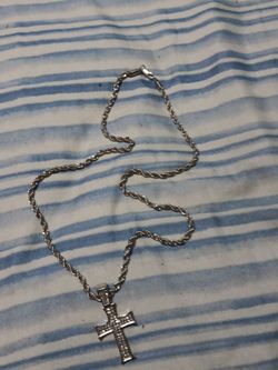 Silver Rope Chain Necklace with Cross Pendant
