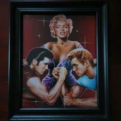 Marilyn Monroe, Elvis Presley,  James Dean Arm Wrestling Photo Print in Black Framed