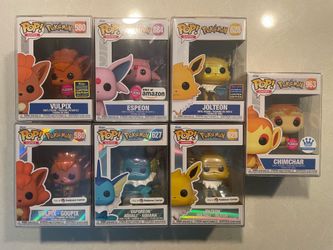 Pokemon Funko Pop set *MINT* Amazon SDCC Exclusive Flocked Pearlescent Pokemon 628 with Protector 580 Eeveelutions Espeon Vaporeon Jolteon 963 Chimcha