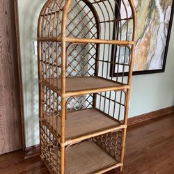 Vintage Rattan And Bent Bamboo Wood Shelf 