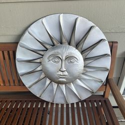 Thick Aluminum Sun Face Wall Plaque in Great Condition
