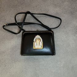 New - Conninelle - Matching Luxury Black Leather Purse  & Matching Belt With Gold, Crystal & Pearl Embellishments