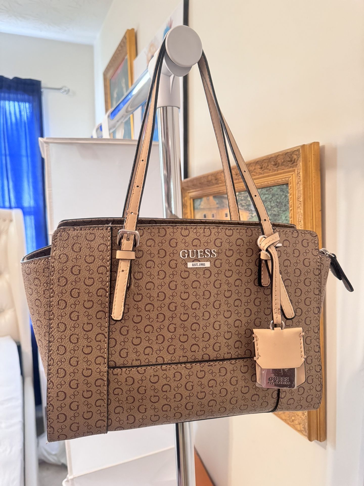 GUESS Tan/Brown Monogram Hand Bag