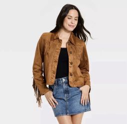 Women Western Fringe Faux Suede Fashion Jacket - Universal