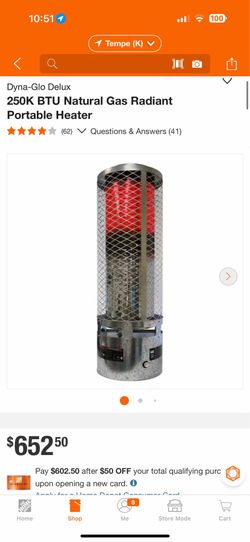 Dyna-Glo Delux 250K BTU Natural Gas Portable Heater $120
