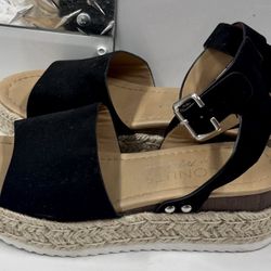 Coconuts By Matisse Wedge Sandals Size 5.5 Black Suede Double Strap Womens