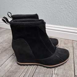 Ugg Reggie Black Waterproof Leather Wedge Boots Womens size 8