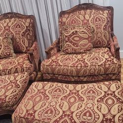 Exquisite Oversized Versailles Bergere Chairs and Ottoman 