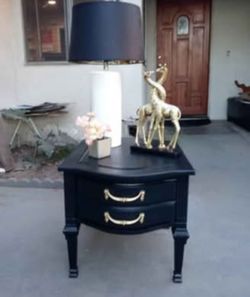 Nightstand - Single Large Drawer- Solid Wood - Black With Gold 