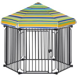 PawHut 48"x41" Metal Dog Playpen w/Weather-Resistant Roof, Locking Door & Solid Black Frame