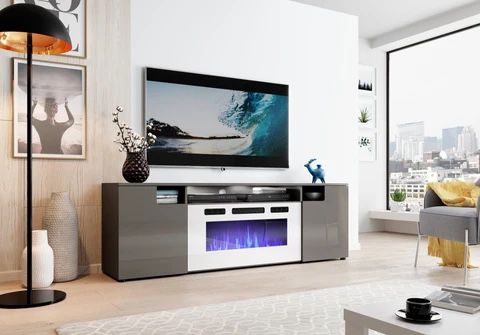 TV Stand Verona 75” with Electric Fireplace 
