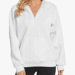 [NEW] Womens Half Zip Sweatshirt Size M, Women’s White Hoodie