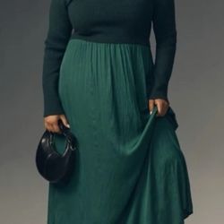 NWT Anthropologie The Thea Long-Sleeve Twofer Maxi Dress Women’s Large Green
