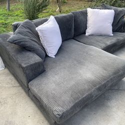Moe’s Plunge Sectional Sofa – Reversible Chaise Charcoal Corduroy | Deep Cleaned