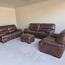 Leather Sofa, Loveseat, Chair, and Ottoman