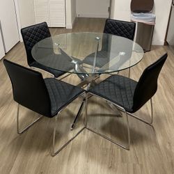 Glass Dining Table Set - 4 Leather Chairs 