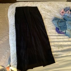 Black Linen Maxi Skirt with Slit