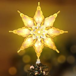 Lighted Christmas Tree Topper Star Gold Christmas Tree Star with 8 Lighting Modes Lights Xmas Holiday Party Decorations
