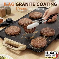 20"x12" Electric Griddle–1700W Nonstick ILAG Granite Surface, Large Flat Design, Perfect for Family Meals, Pancakes&Eggs, Fast Even Heating, Easy to C