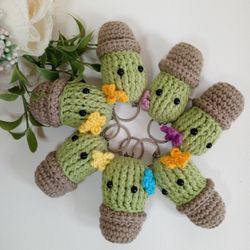 Amigurumi Little Cactus Keychain. Crochet Cactus in Pot. Kawaii Toy. Bag charm. Valentine's Day Gifts.