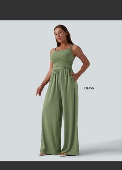 Halara Adjustable Straps Ruched Wide Leg Heathered Casual Jumpsuit (Regular; XL)