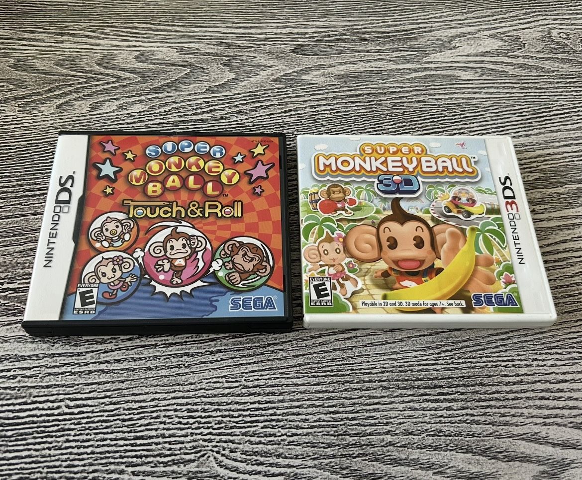 Super Monkey Ball DS, and 3DS games with cases & instruction booklets. $20 for the pair