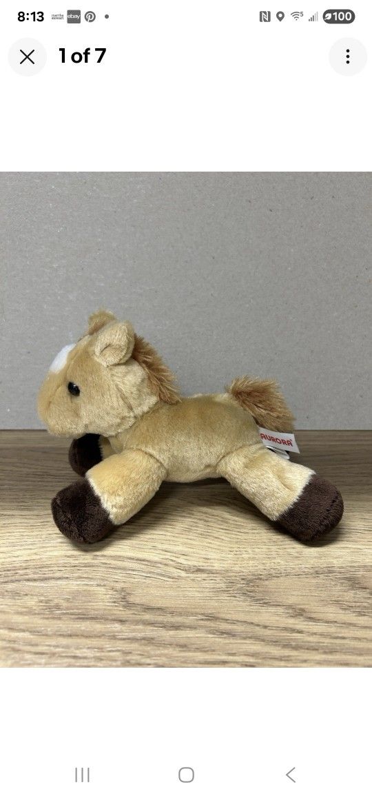 Aurora Tan Brown Horse Pony 7" Beanbag Stuffed Plush Farm Ride White Spot Animal