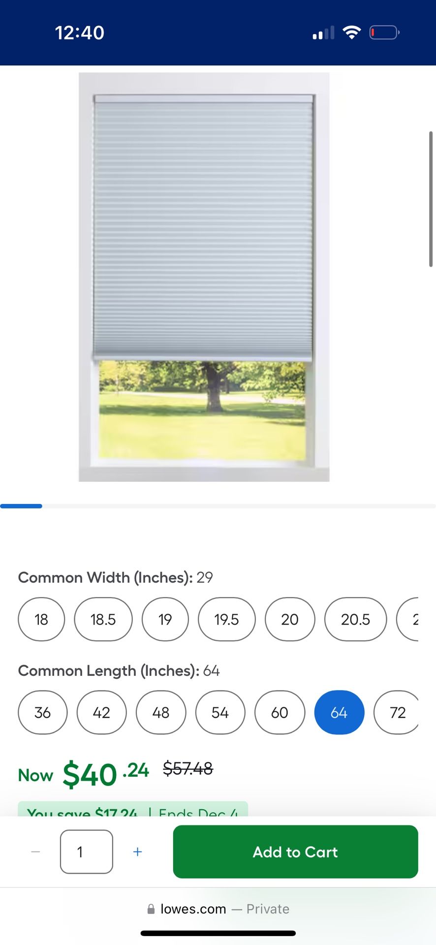 Window Blinds 29x64 Inches