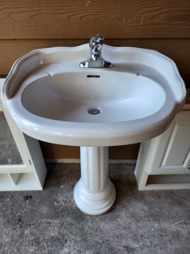 Bathroom Set - Pedestal Sink, Cabinets, Toilet, Shower, Tap