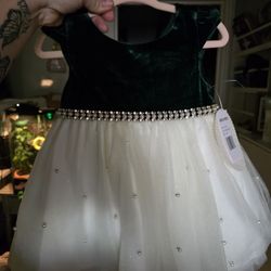 American Princess Green Velvet Pearl Dress