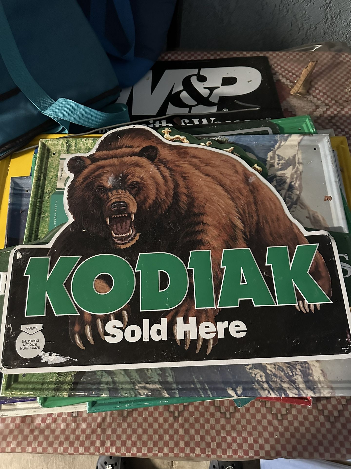 Kodiak Sold Here Tobacco Sign 20” X 17” Metal Sign Bent Up