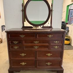 Solid Wood Dresser with Matching Oval Mirror 