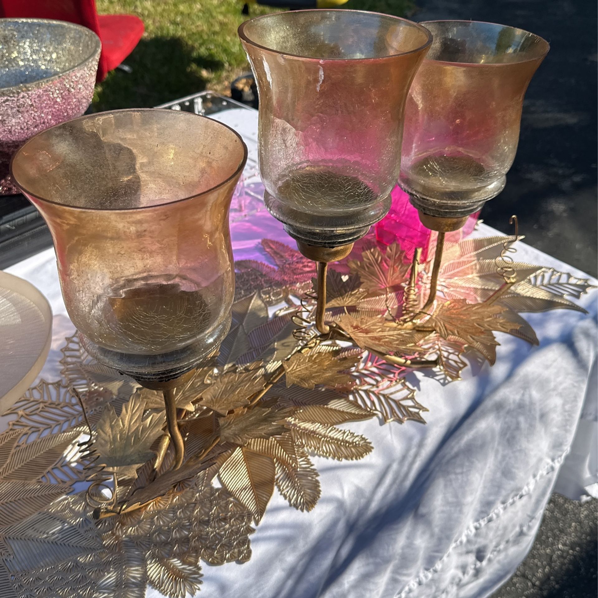 Gold Thanks Giving Candle Holders 