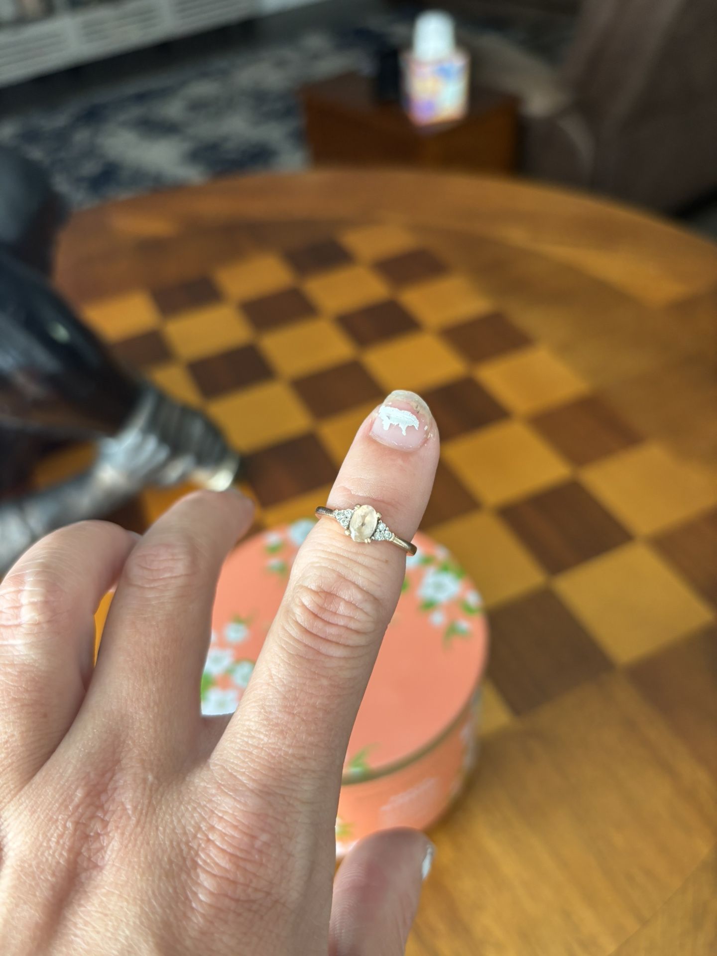 Diamond And Pink Opal Engagement Ring