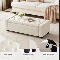 48" Ottoman with Storage, Storage Ottoman Bench with Safety Hinge, Upholstered Entryway Bench with Seating for Bedroom, Living Room, Holds up to 330 l
