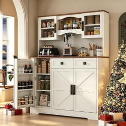 Farmhouse Kitchen Pantry Cabinet with Hutch