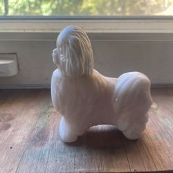 Vintage AVON Royal Pekingese Puppy Dog White Milk Glass Perfume Bottle 1974 USA 