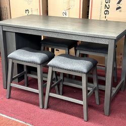 Closeout. New Gray Counter Height Dining Table With 4 Stools.