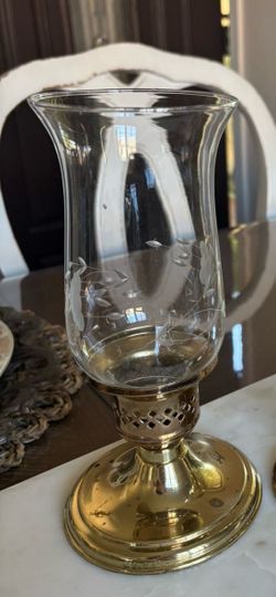 Princess House heritage hurricanesand brass candle holder