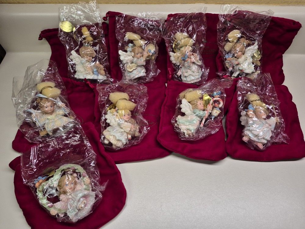 New Christmas Holly Day Angels 1996 Lot Of 9 Heirloom Ornaments By Ashton Drake Box VTG